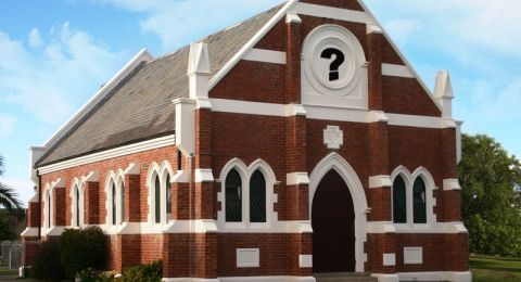 Red brick church exterior daytime