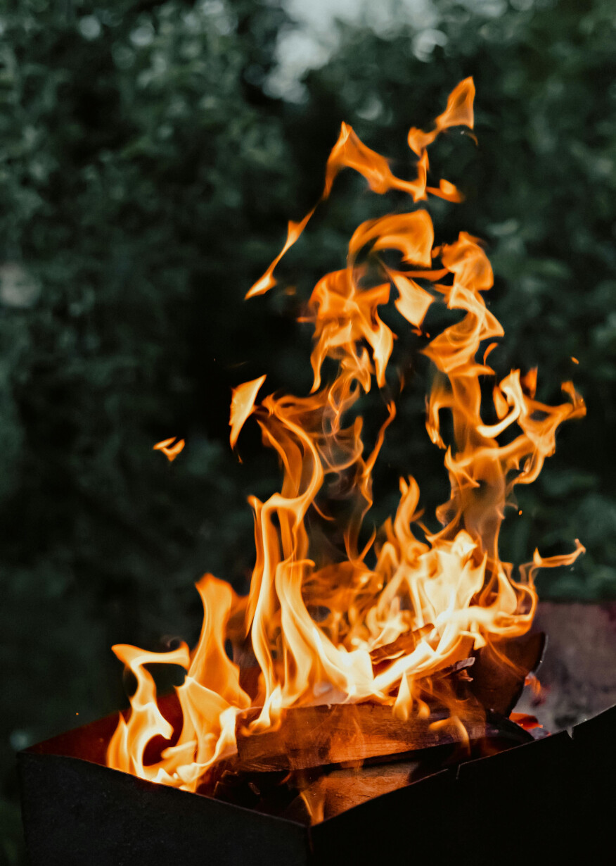 Bright flames burning on firewood