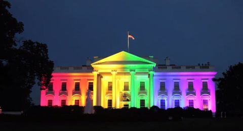 White House illuminated in rainbow colors