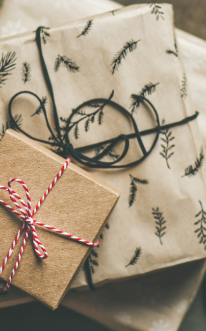 Gifts wrapped with leaf pattern