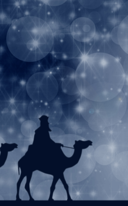 Three kings follow star on camels