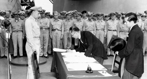 Japanese surrender ceremony aboard USS Missouri