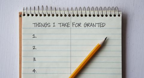 Notebook titled "Things I Take Granted"