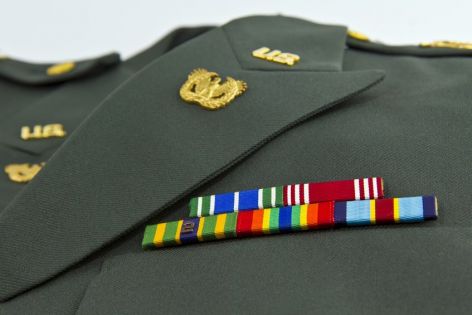 Military uniform with combat medals