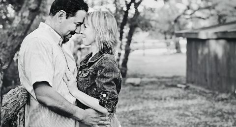 Black-and-white photo of happy couple