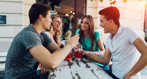 Two couples dining together