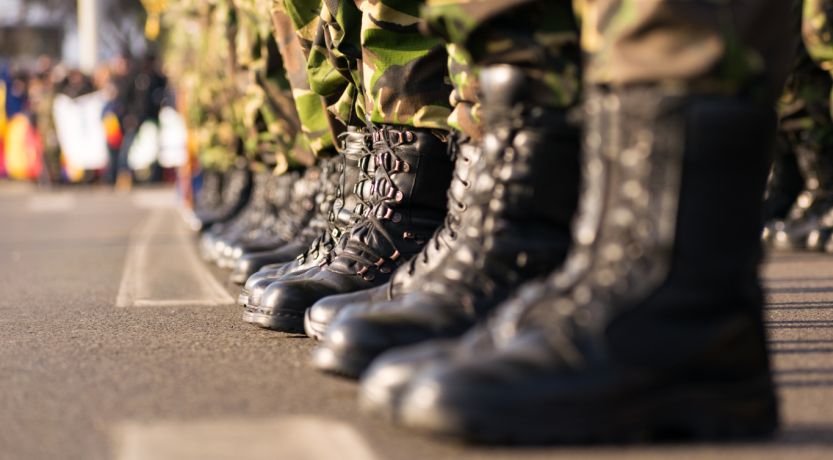 Soldiers in formation at attention