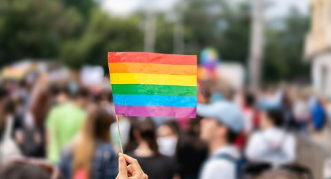 Rainbow flag at marriage protest