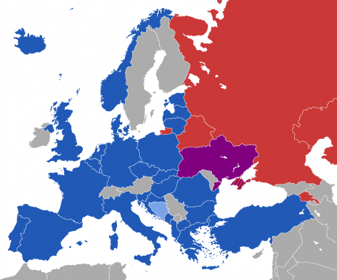 Map showing NATO and Russian borders