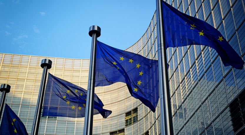 European Union flags outside Parliament building