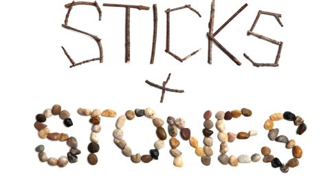 Sticks and stones on sandy ground