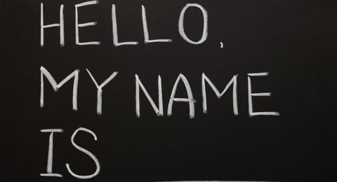 "Hello, my name is" chalk text